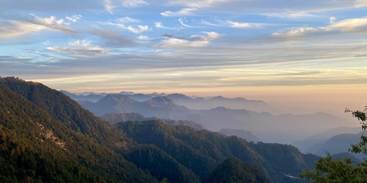 Dense deodar forests and Himalayan views in Dhanaulti Uttarakhand during April