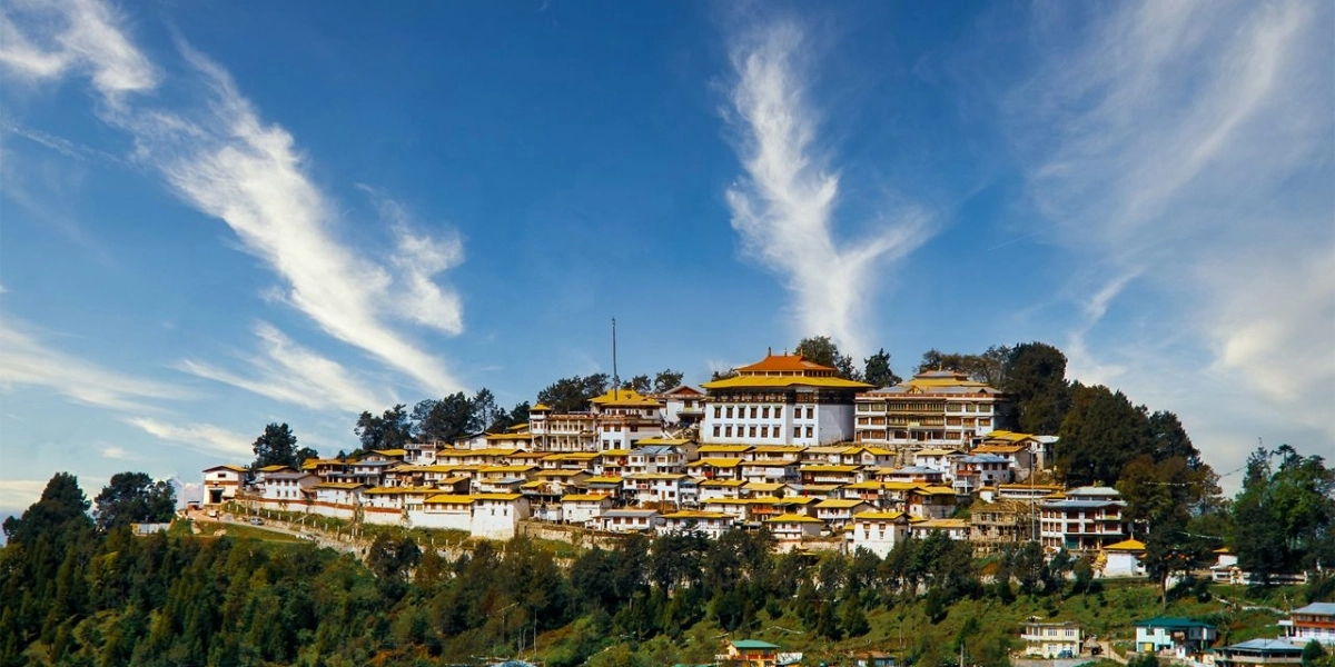 Tawang Monastery surrounded by Himalayan mountains in Arunachal Pradesh