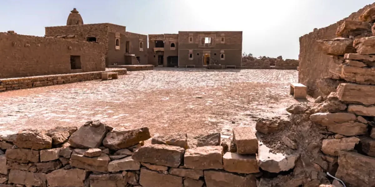 Deserted streets and ruins of Kuldhara Village near Jaisalmer, Rajasthan, surrounded by mysterious legends.