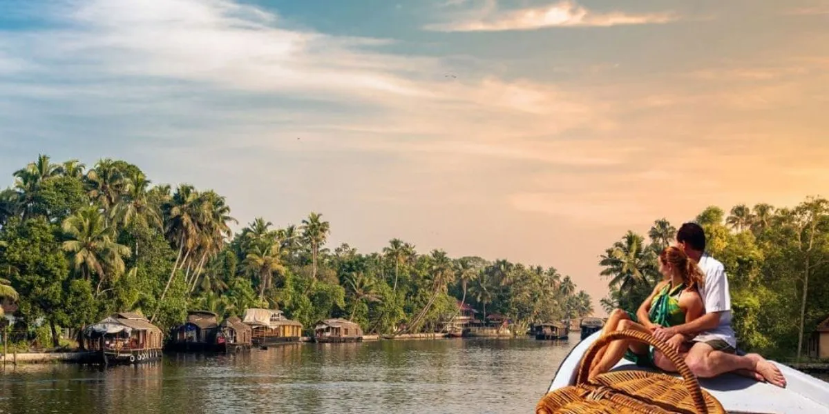 Romantic houseboat ride in Kerala backwaters during a honeymoon