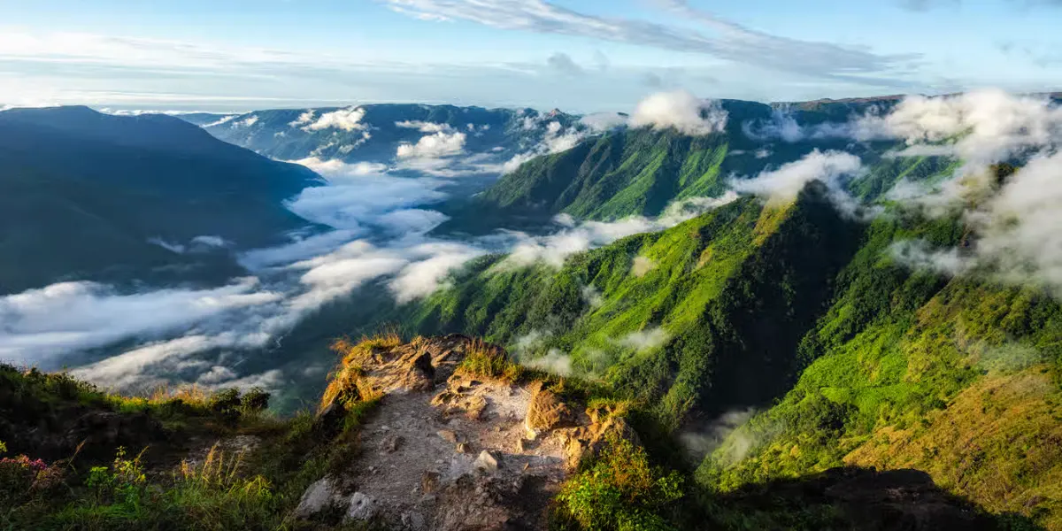 Shillong Hills in Summer with Cloud Cover Scenic view of Shillong hills covered in clouds during summer
