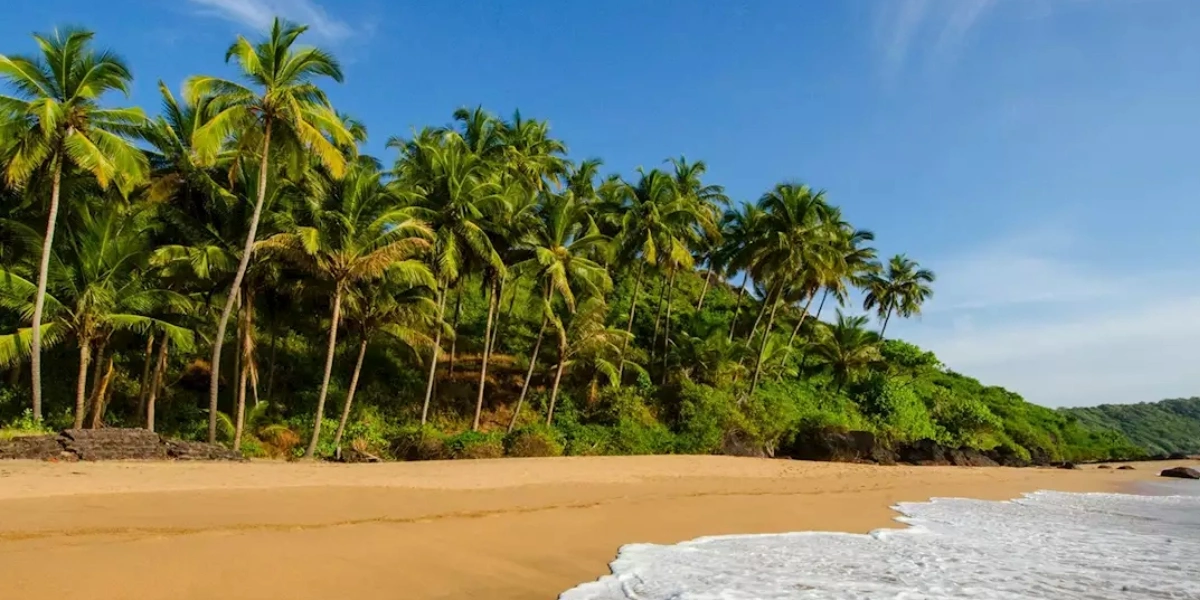 Quiet Goa beach in April with minimal tourists and sunset view