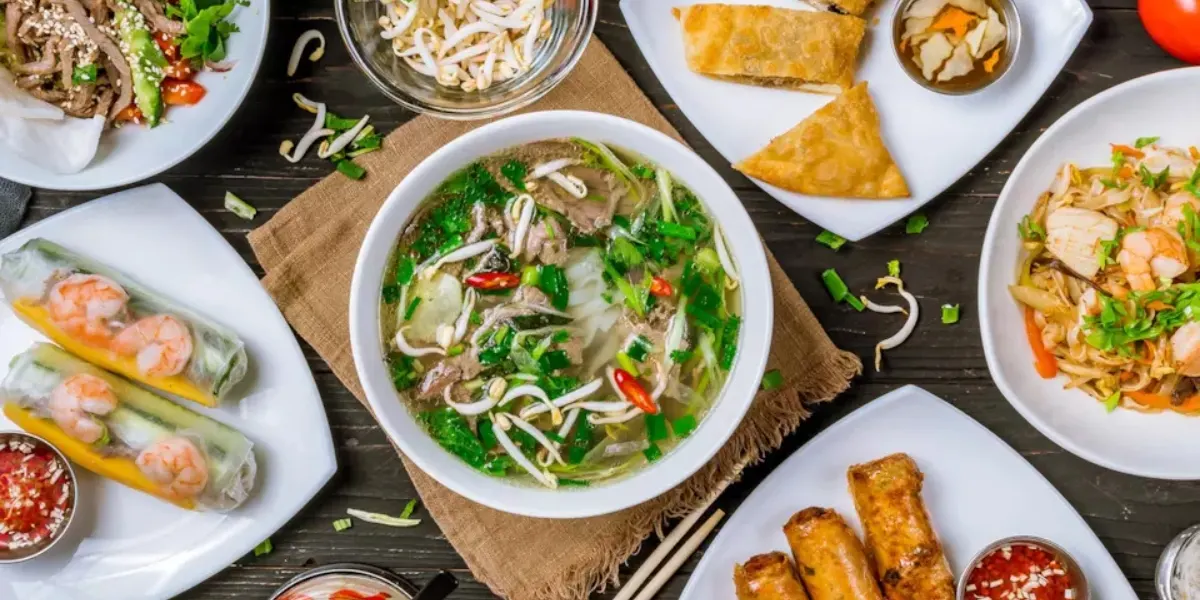 Popular Vietnamese dishes including pho, spring rolls and banh xeo