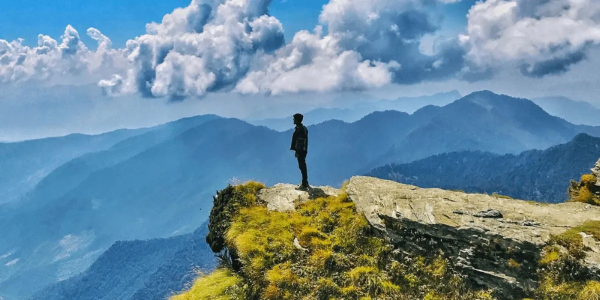 panoramic view from chandrashila summit showing snow covered himalayan peaks