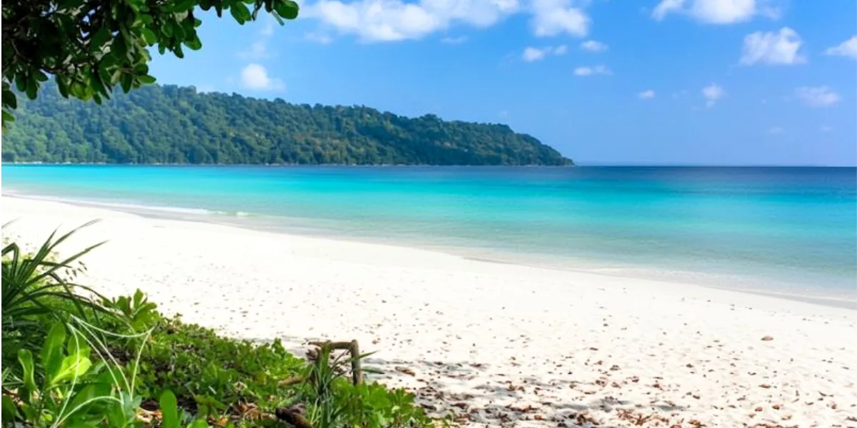 Pristine beach with clear turquoise waters in Andaman