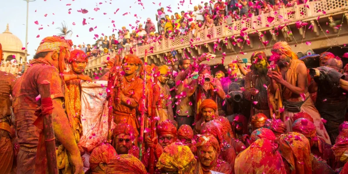 Vrindavan Holi Festival Celebration Colourful Holi festival celebration in Vrindavan streets