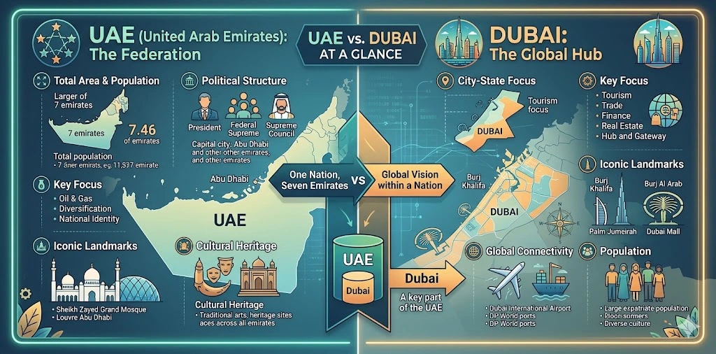 UAE vs Dubai glance