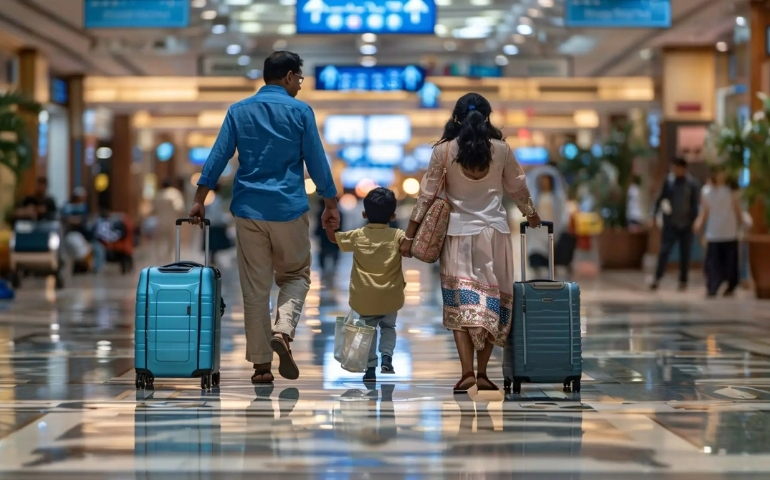 Indian family enjoying international travel using US visa privileges