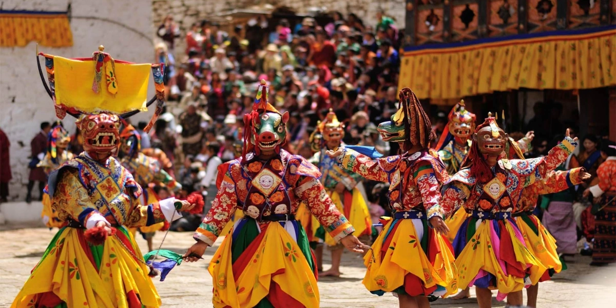 Spiti Valley locals performing traditional Tibetan festival dances