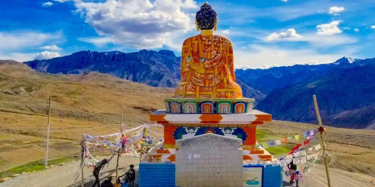Langza Village and Fossil Trails in Spiti Valley Langza village in Spiti Valley with giant Buddha statue and fossil rich Himalayan landscape