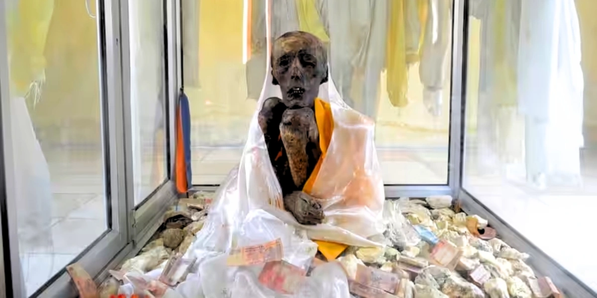 Giu Village and Ancient Monk Mummy in Spiti Valley Giu village in Spiti Valley featuring the 500 year old Buddhist monk mummy inside monastery