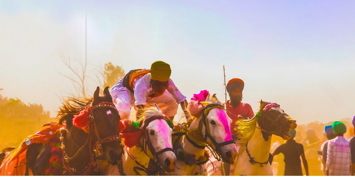 Hola Mohalla Festival Anandpur Sahib 2026 Sikh warriors performing during Hola Mohalla festival 2026 in Anandpur Sahib